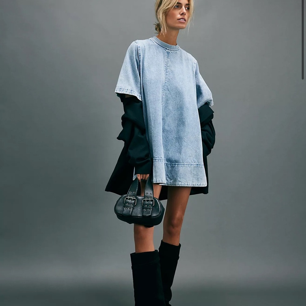 Free People Harlow Dress Denim Blue Large NWT
